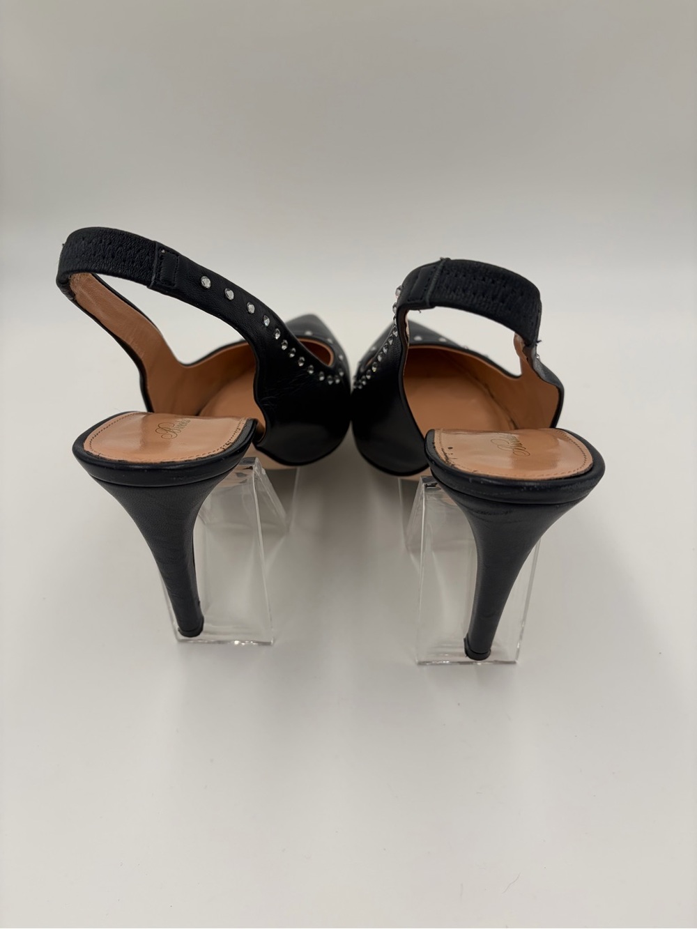 Brooks Brothers Navy Leather Rhinestone Slingback Pumps Heels 8.5 - Picture 8 of 9